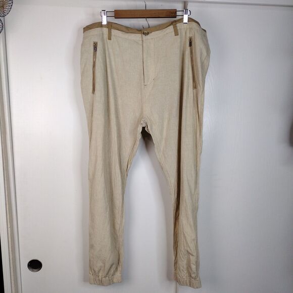 Sean John Stripped Linen Blend Straight Leg Jogger Pants Mens Size 40 Tan Beige - Picture 1 of 6